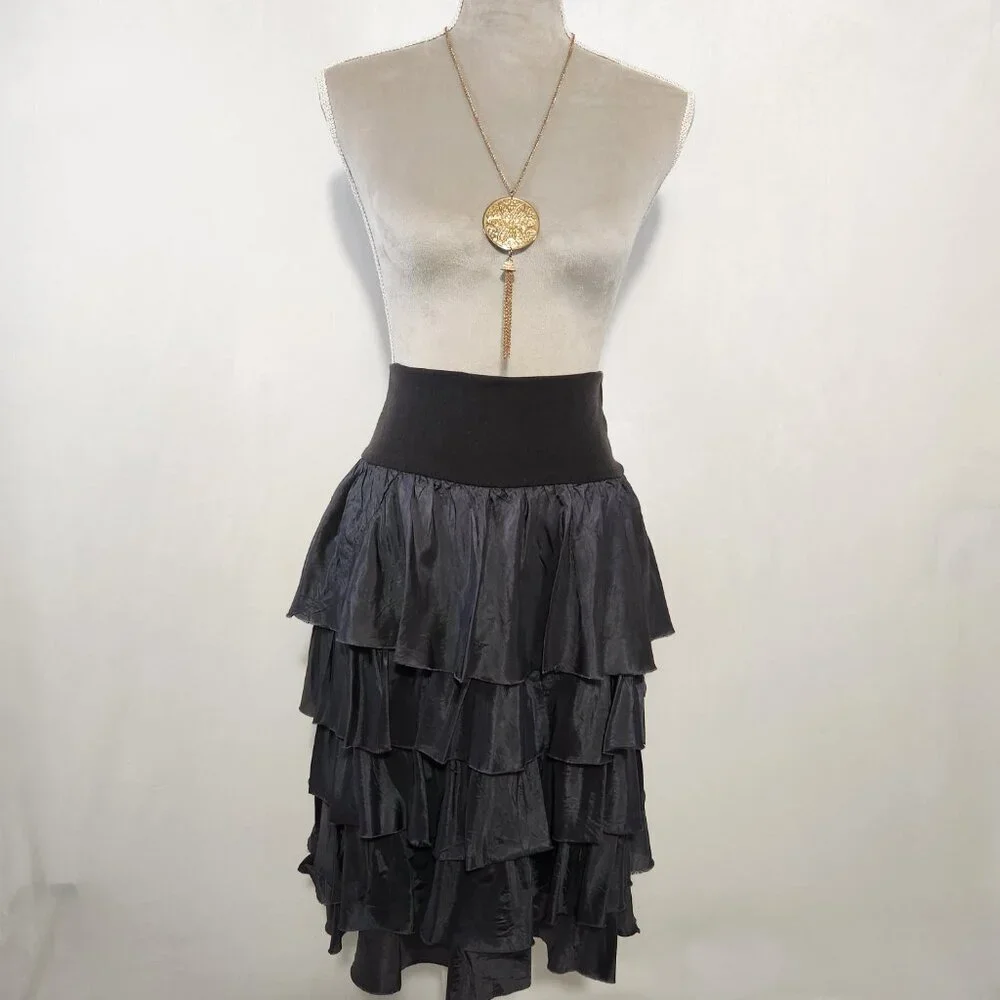 Neesh by D.A.R Anthropologie Women's Size 2 Black Layered Ruffle Tiered Skirt